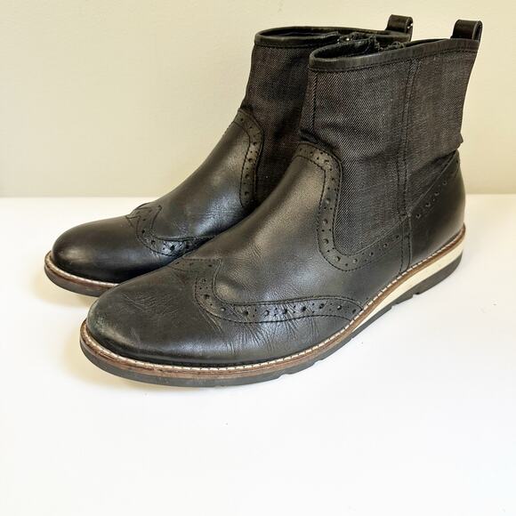 RUDSAK Men’s Black Leather Wingtip Brogue Chelsea Boots – Size 42 US 9 - Picture 1 of 11
